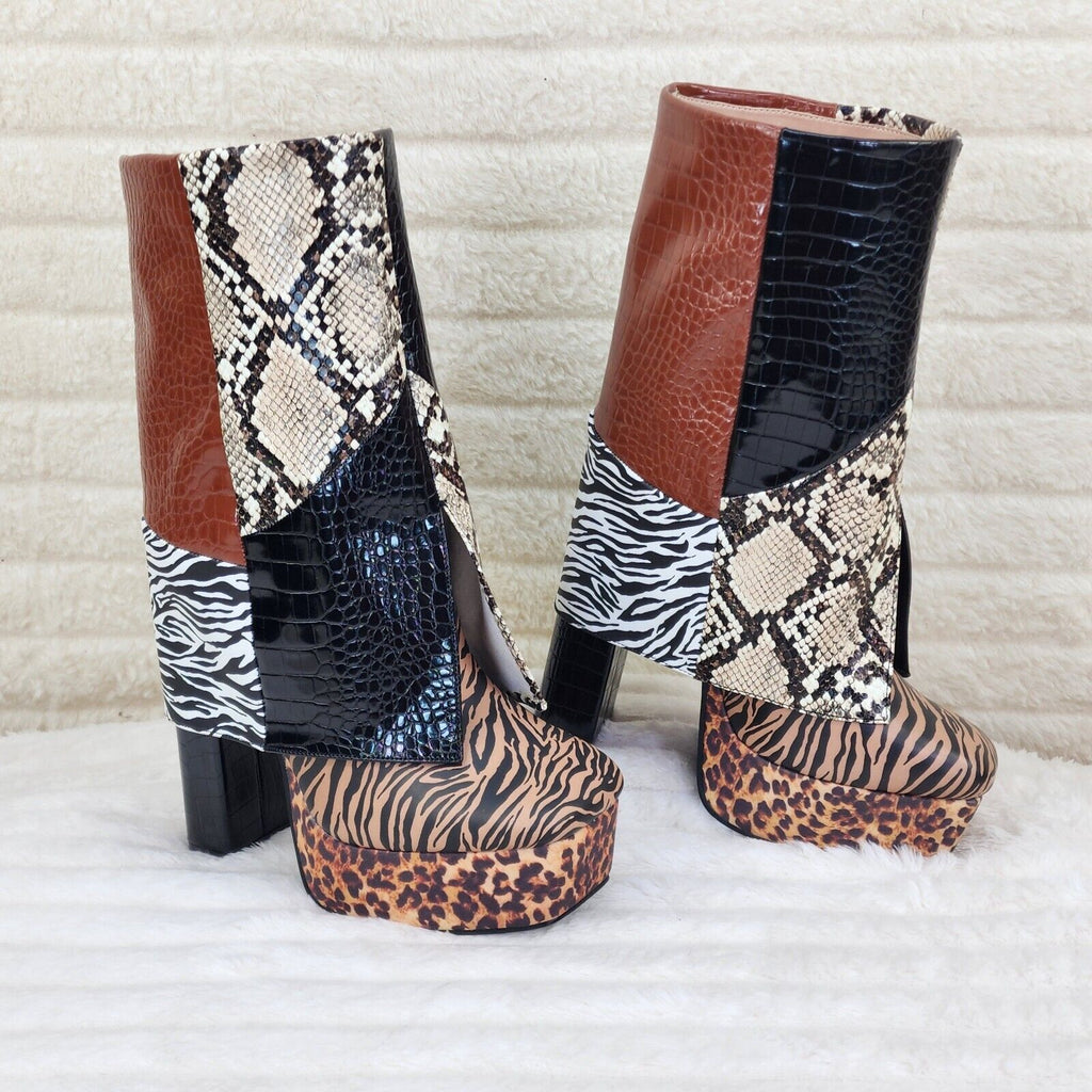 Riches Animal Print Block Skirted Chunky Heel Pull On Platform Boots - Totally Wicked Footwear