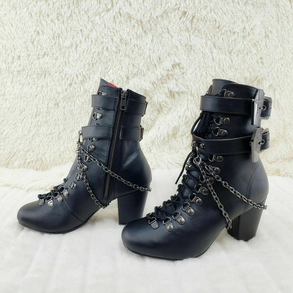 Vivika Goth Granny Ankle Boots Coffin Straps & Chains US 6-12 Goth NY - Totally Wicked Footwear