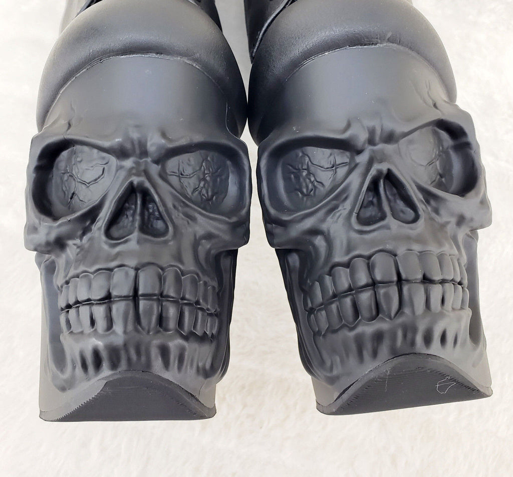 Rapture Black Matte Skull & Bones 8" High Heel Platform Thigh Boots IN HOUSE NY - Totally Wicked Footwear