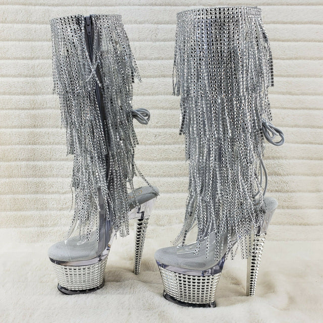 Spectator 2017 Silver Fringe Platform 7" High Heel Fringe Knee Boots NY - Totally Wicked Footwear