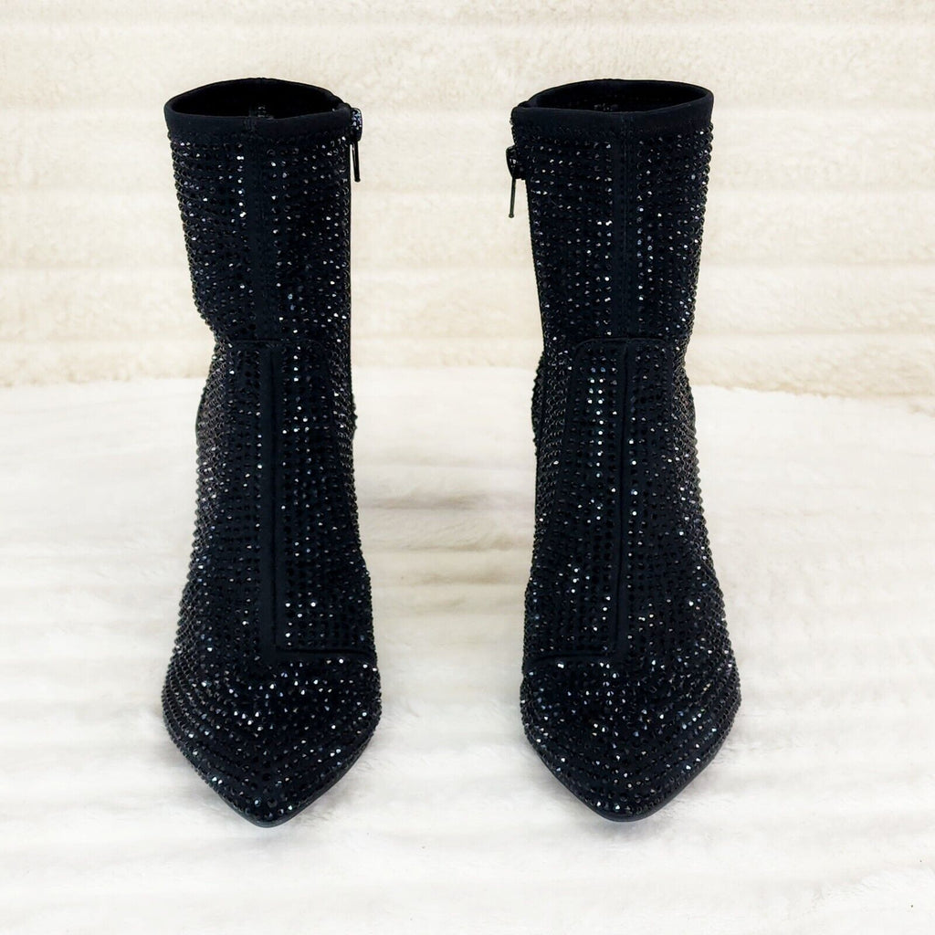 Stunning Black Stretch Rhinestone Ankle Boots 3.5" Heels New - Totally Wicked Footwear