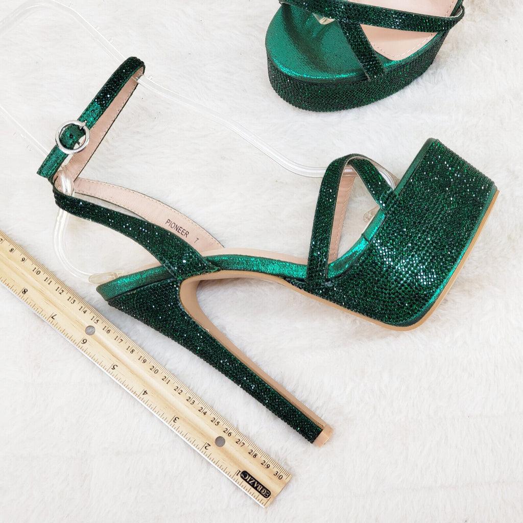 Bejeweled Pioneer Emerald Green Sparkling Rhinestone Platform 6.5" Heels Shoes - Totally Wicked Footwear