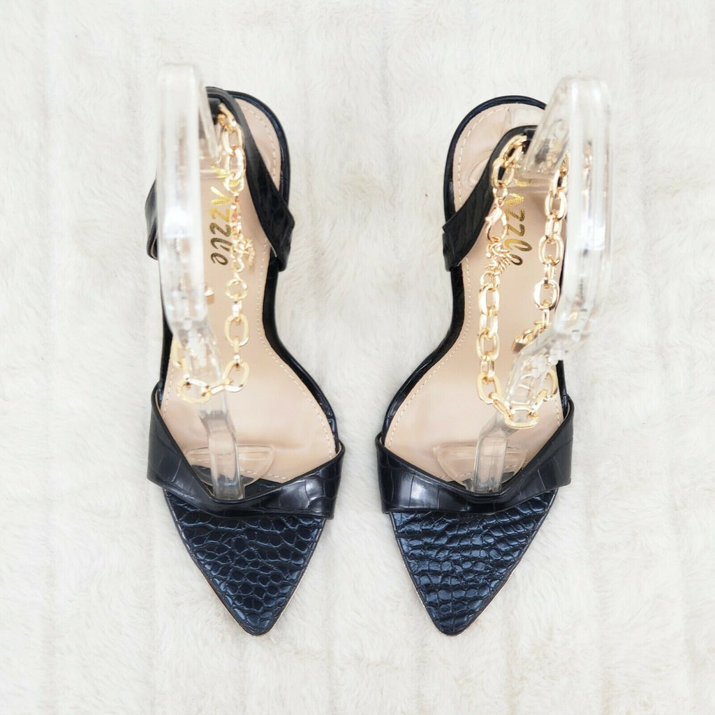 Nicely Pad Lock Chain Strap High Heels Metal Toe Tip Shoes Black - Totally Wicked Footwear