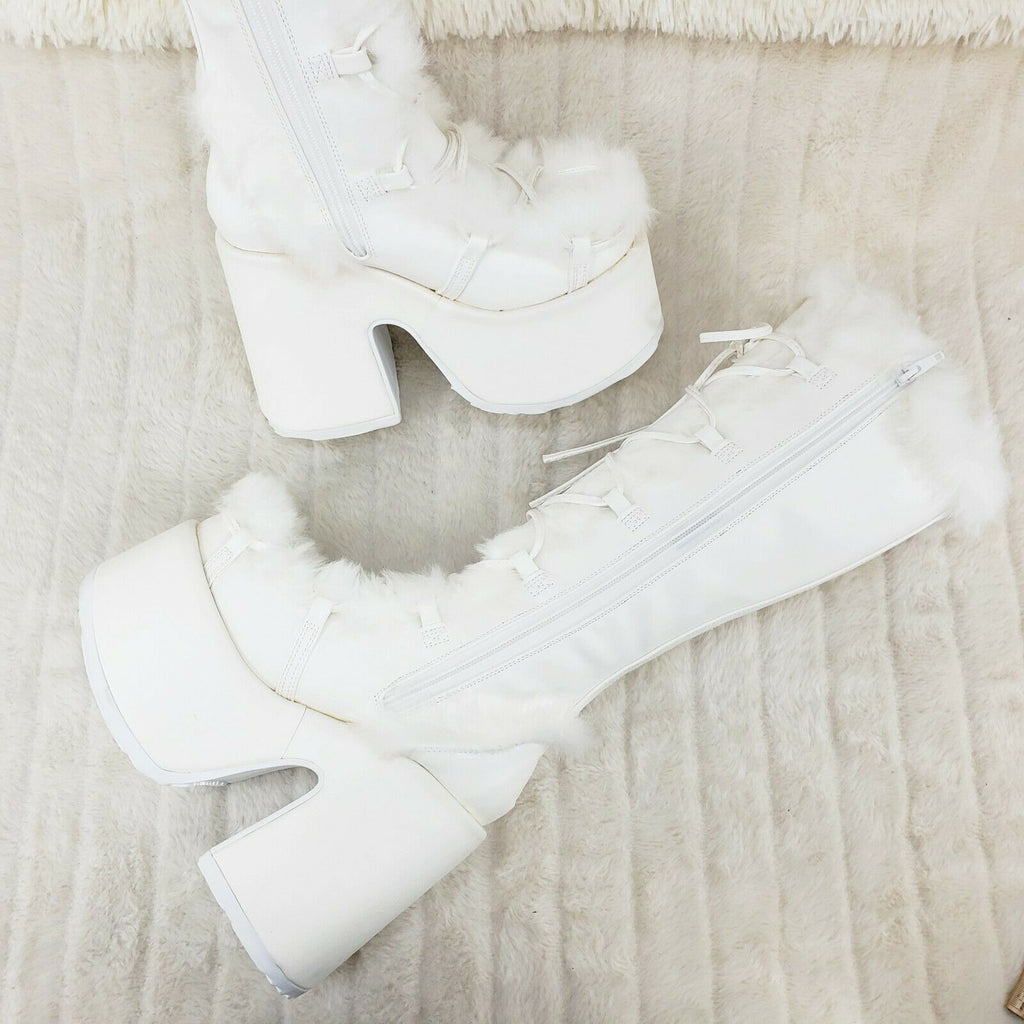 Demonia 311 Camel Stacked White Mammoth Platform Goth Punk Knee Boots NY Restock - Totally Wicked Footwear