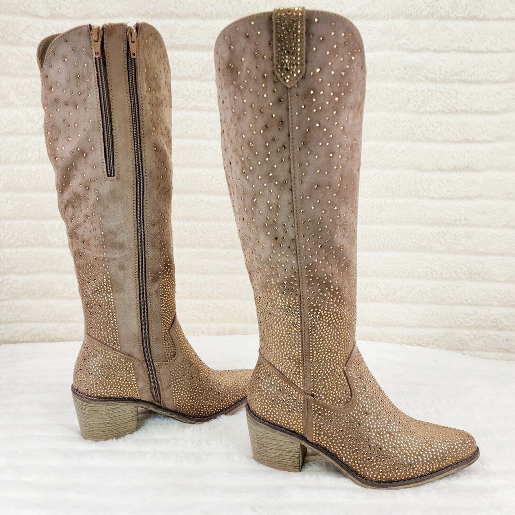 Wild Ones Glamour Cowboy Rhinestone Cowgirl Boots Tuck Zipper Plus Cocoa Taupe - Totally Wicked Footwear
