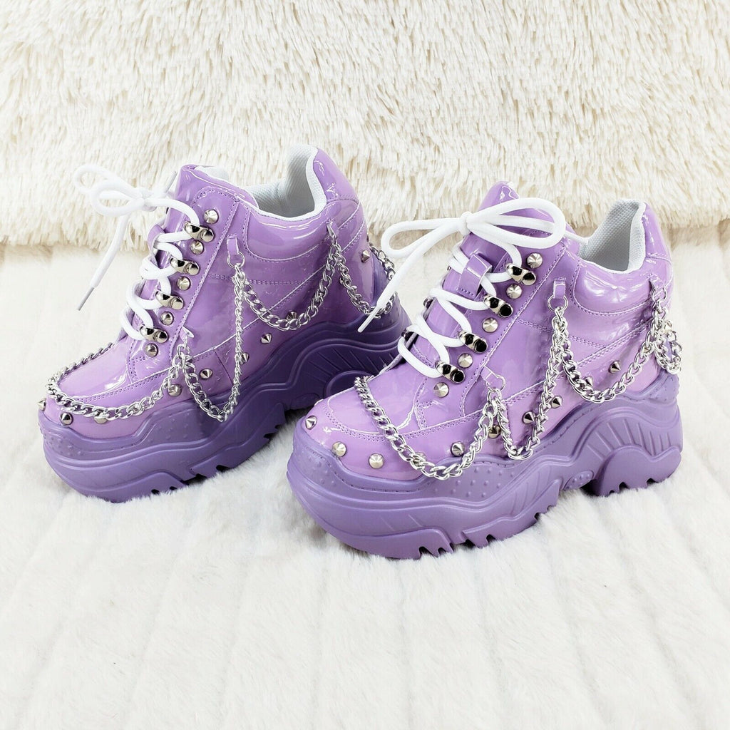 Wang Lilac Purple Platform Chain Sneaker Hidden Wedge Fashion Streetwear Kicks - Totally Wicked Footwear