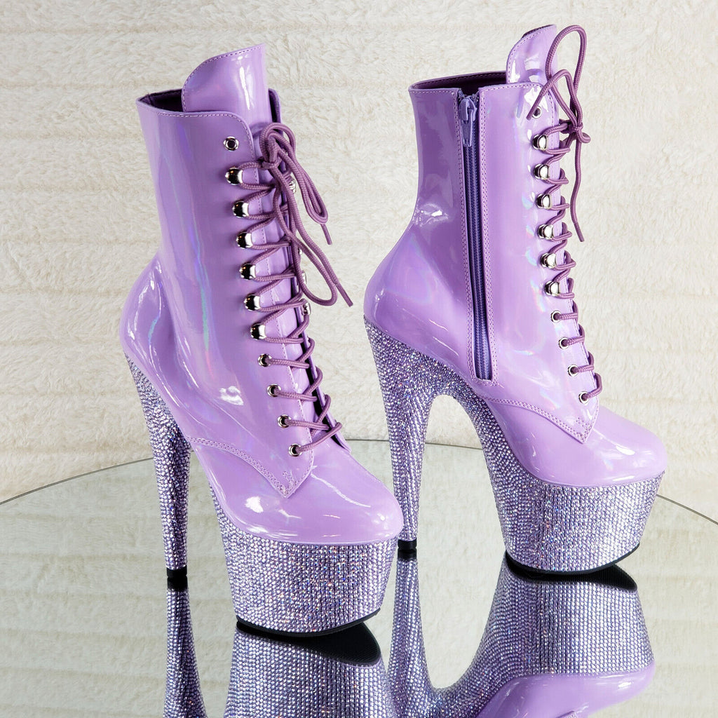 Bejeweled Lilac Rhinestone Platform Lace Up Ankle Boots 7" High Heels IN HOUSE - Totally Wicked Footwear