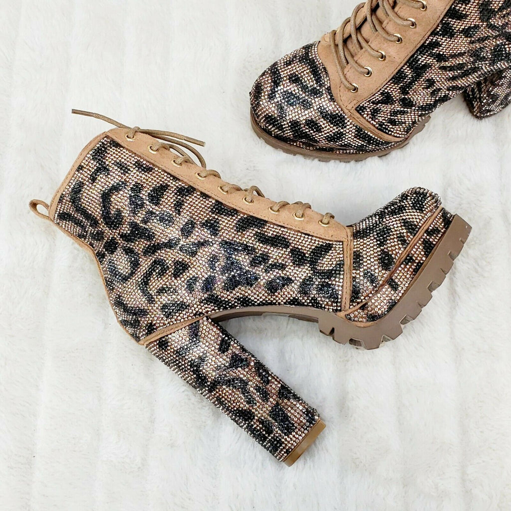 Wild Diva Vivian 15 Leopard Rhinestone High Heel  Platform Ankle Boots - Totally Wicked Footwear