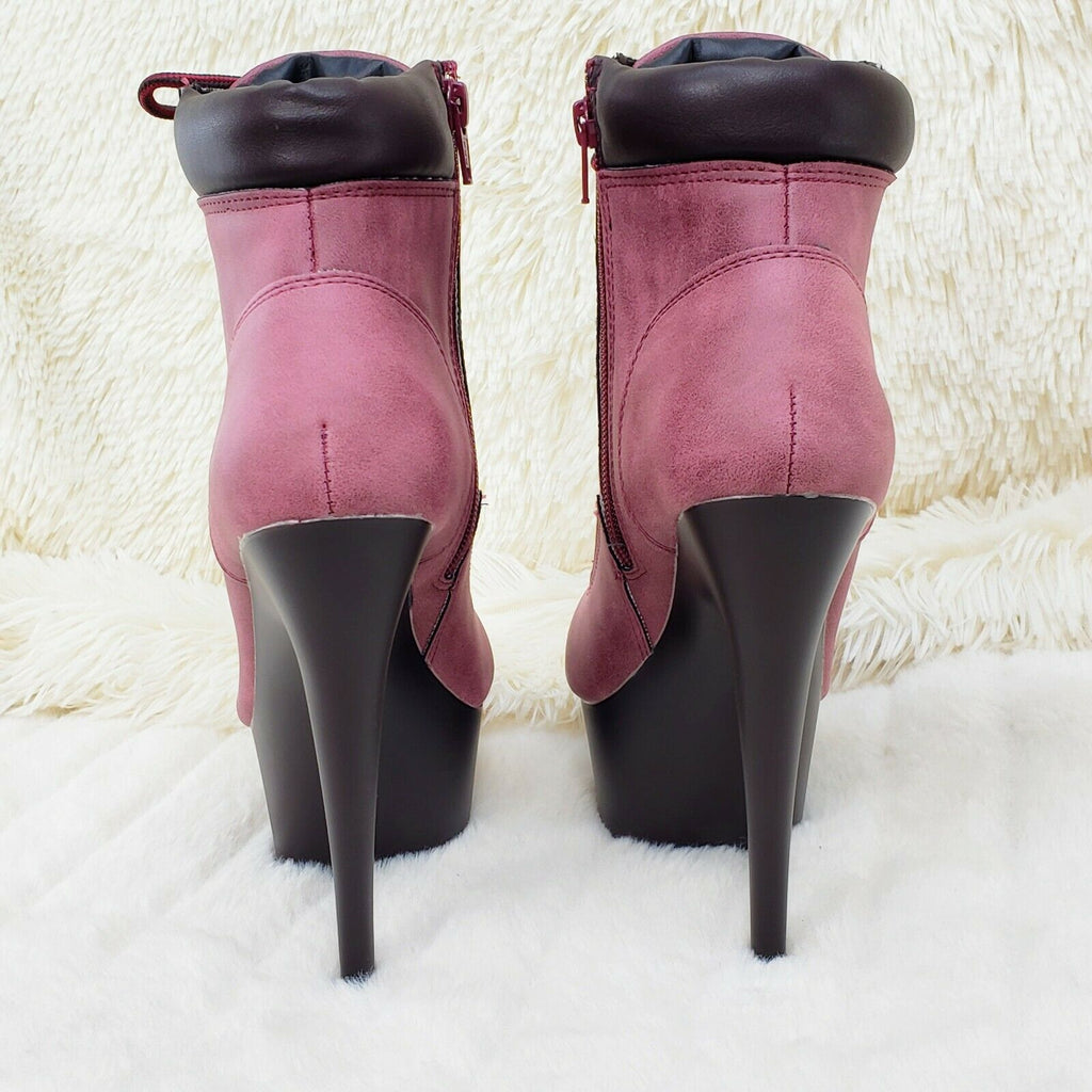 Delight 600tl Wine Nubuck Work Style 6" High Heel Ankle Boots US Size NY - Totally Wicked Footwear