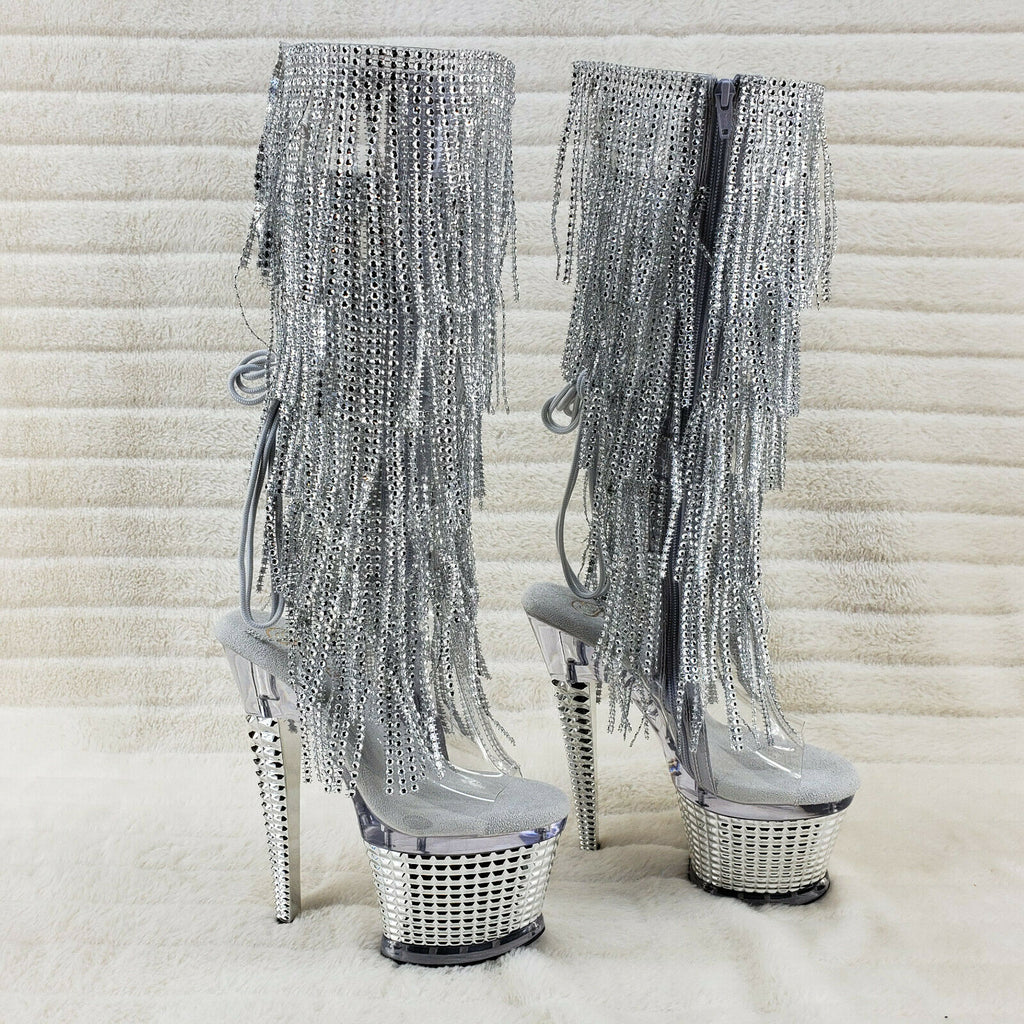 Spectator 2017 Silver Fringe Platform 7" High Heel Fringe Knee Boots NY - Totally Wicked Footwear