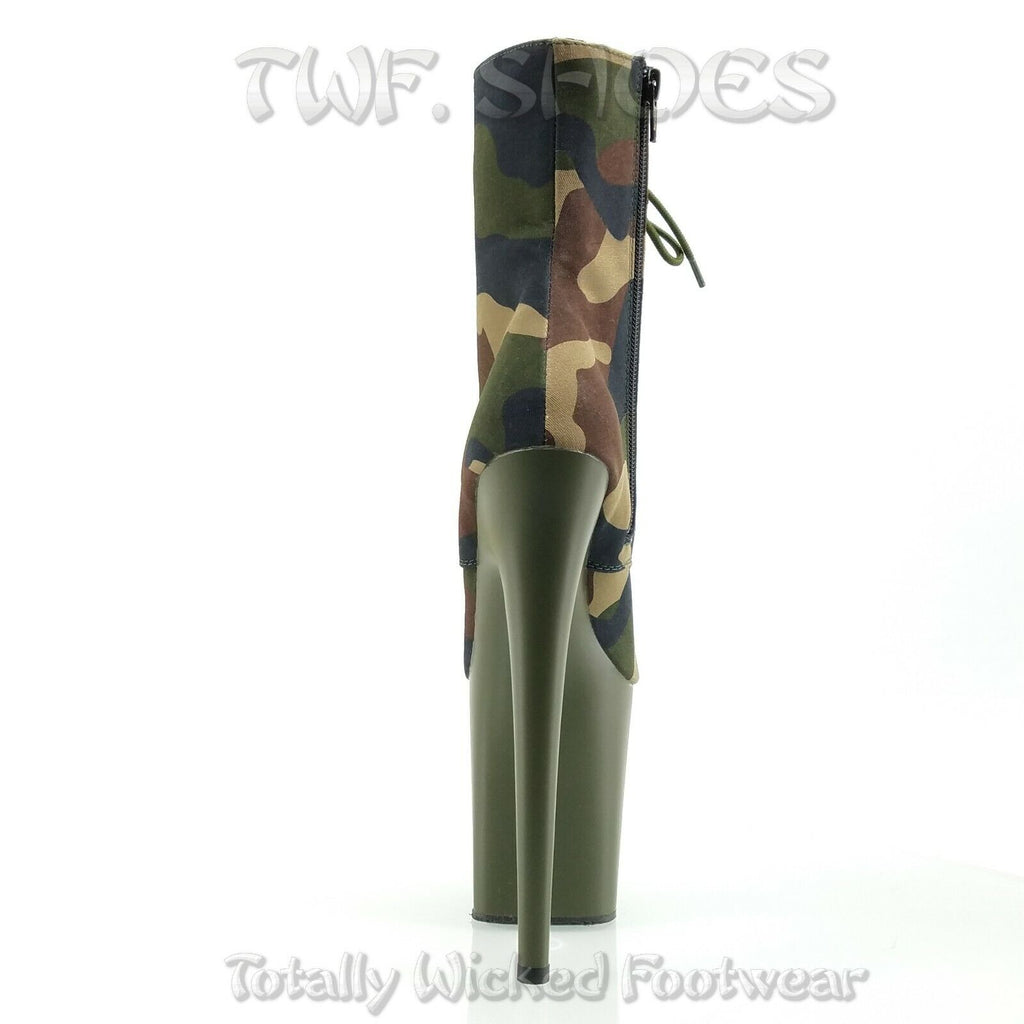Flamingo 1020 Green Camo Olive Platform 8" High Heel Lace Up Ankle Boots 7-12 NY - Totally Wicked Footwear