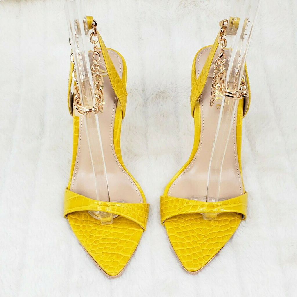 Nicely Pad Lock Chain Strap High Heels Metal Toe Tip Shoes Yellow - Totally Wicked Footwear