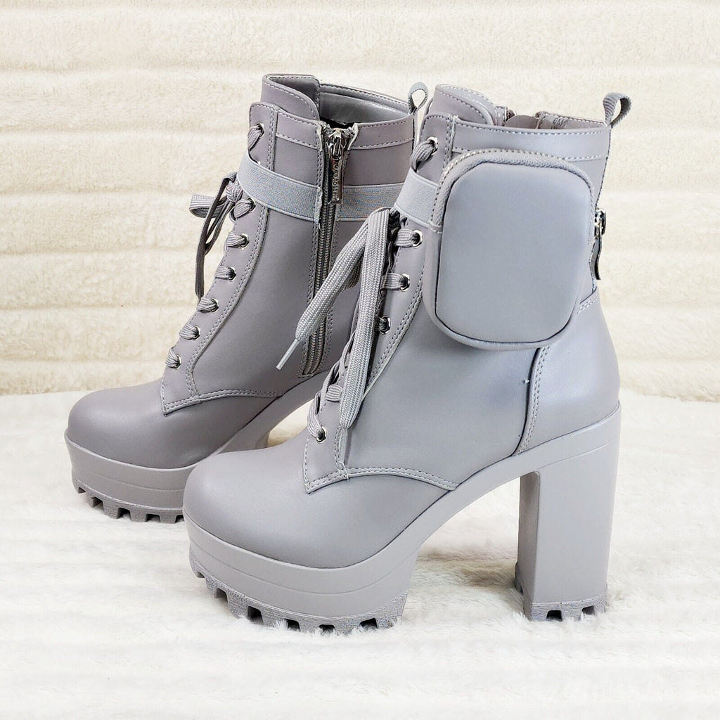Secrets Grey Chunky Block Heel Side Purse/Pouch Ankle Boots Brand New - Totally Wicked Footwear