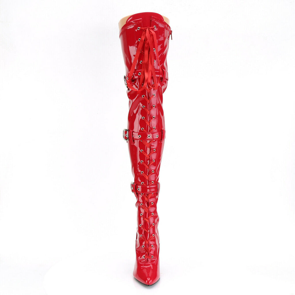 Seduce 3028 Buckle Lace Up Thigh High Boots 5" Stiletto Heels NY - Totally Wicked Footwear