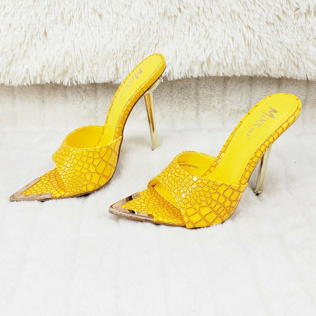 Venus Yellow Slim High Heel Pointy Toe Slip On Sandals Slides Clogs - Totally Wicked Footwear