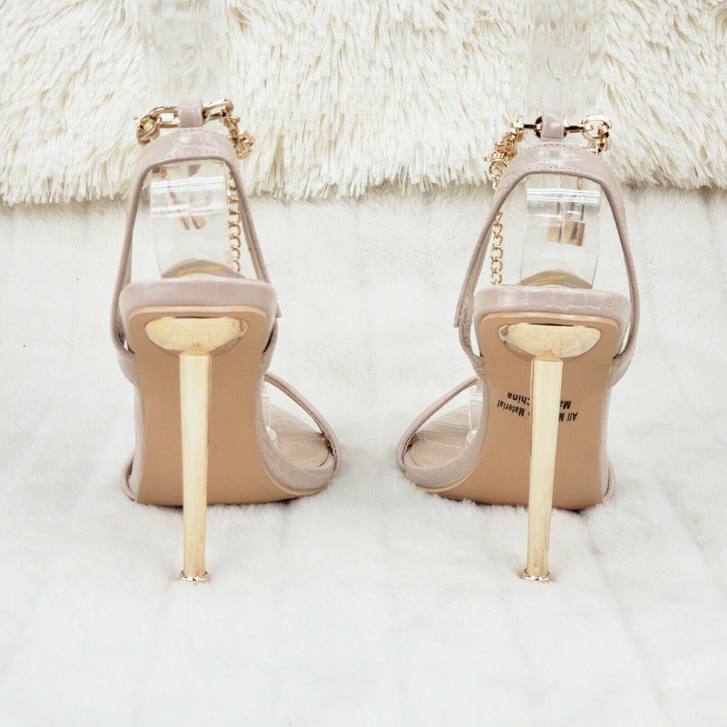 Nicely Pad Lock Chain Strap High Heels Metal Toe Tip Shoes Nude - Totally Wicked Footwear