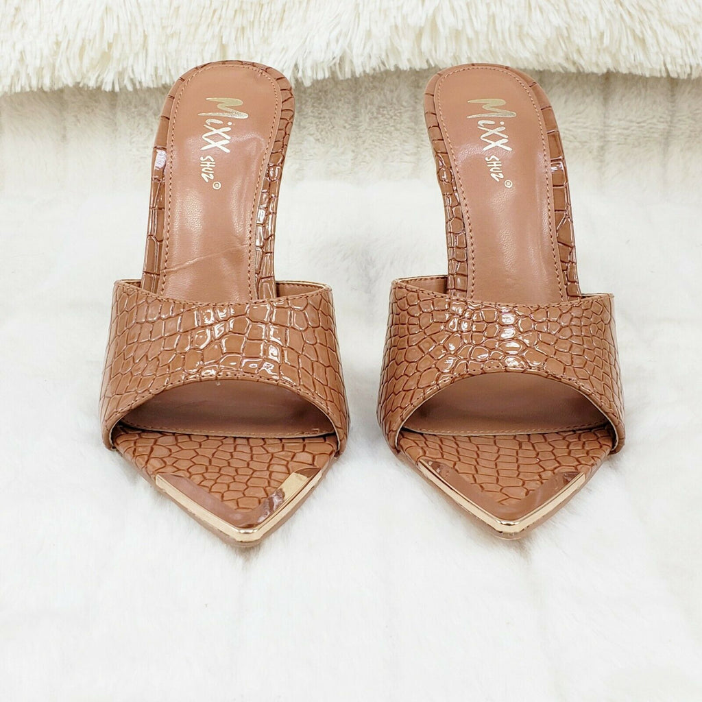 Venus Brown Slim High Heel Pointy Toe Slip On Sandals Slides Clogs - Totally Wicked Footwear