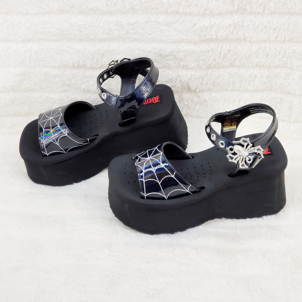 Funn Platform Goth Spider Web Sandals Ankle Strap Wedge Shoes Patent In House - Totally Wicked Footwear