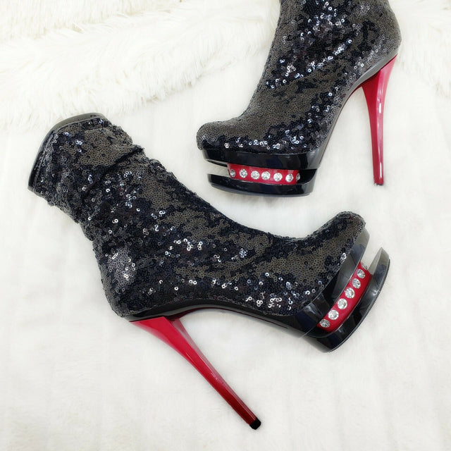 Blondie 1009 Black Sequin  Red High Heel Platform Slouch Ankle Boots NY - Totally Wicked Footwear