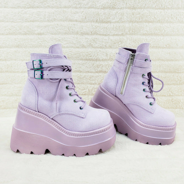 Shaker 52 Lilac Faux Suede Platform 4.5" Wedge Heel Ankle Boots Size 6-12 NY - Totally Wicked Footwear