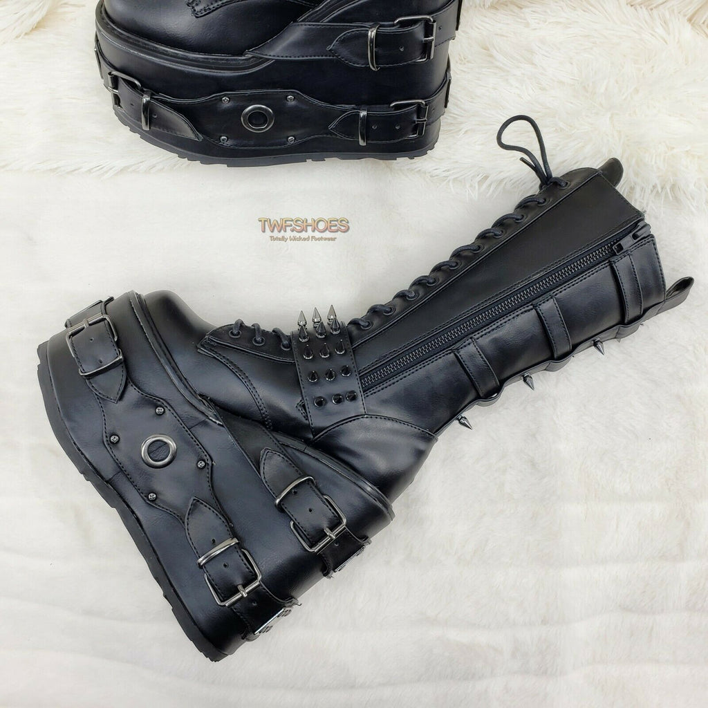 Swing 327 Black Knee Boot 5.5" Platform Studs & Spikes Goth Rave Boot Restock NY - Totally Wicked Footwear