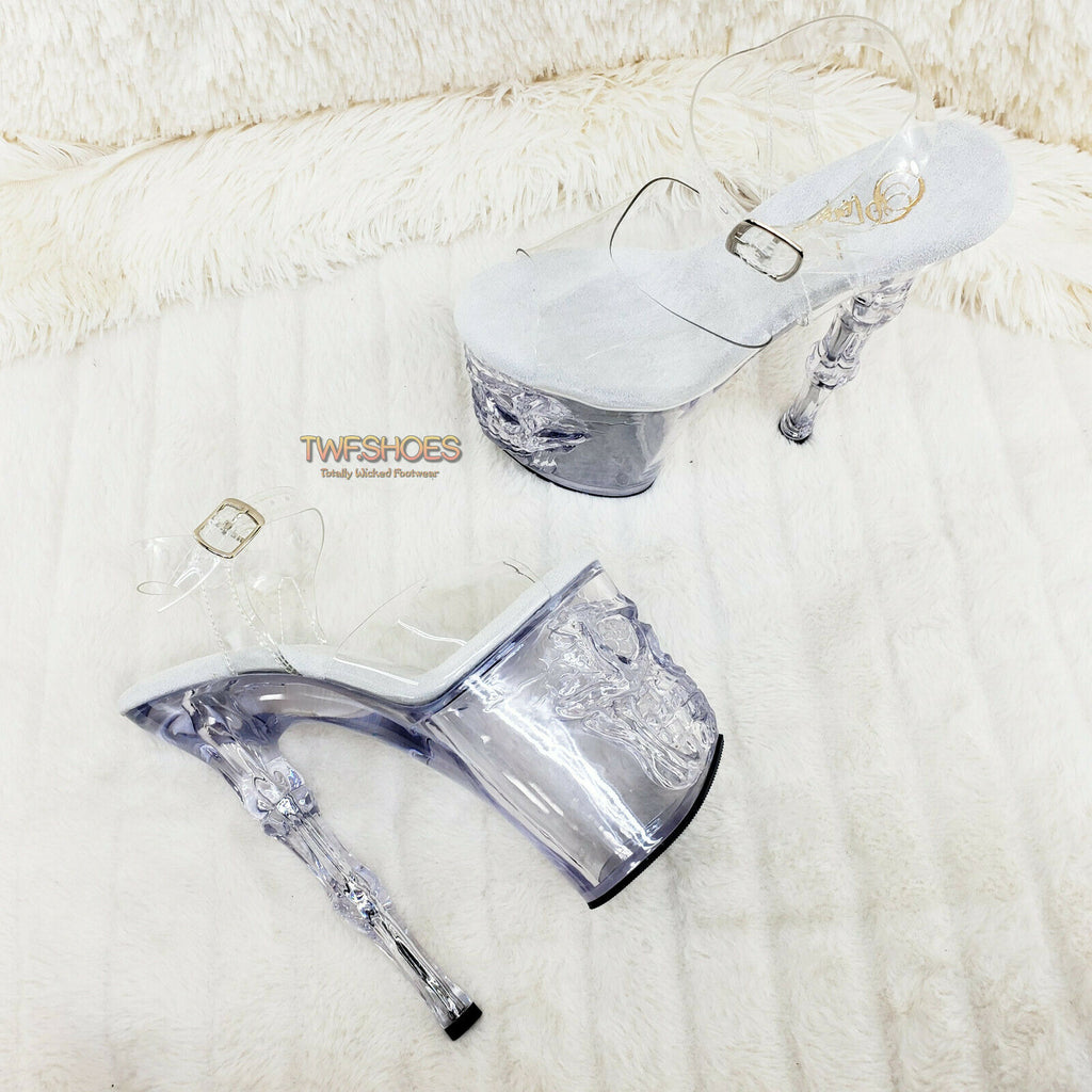 Rapture Clear See Thru Skull & Bones 8" High Heel Platform Shoes 5-10 NY - Totally Wicked Footwear