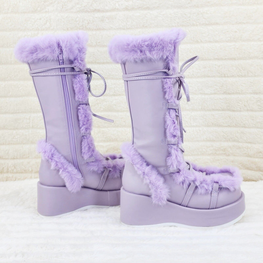 311 Cub Stomper Lilac Purple Mammoth Platform Goth Punk Calf Knee Boots NY - Totally Wicked Footwear