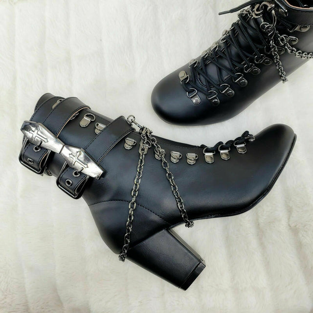 Vivika Goth Granny Ankle Boots Coffin Straps & Chains US 6-12 Goth NY - Totally Wicked Footwear