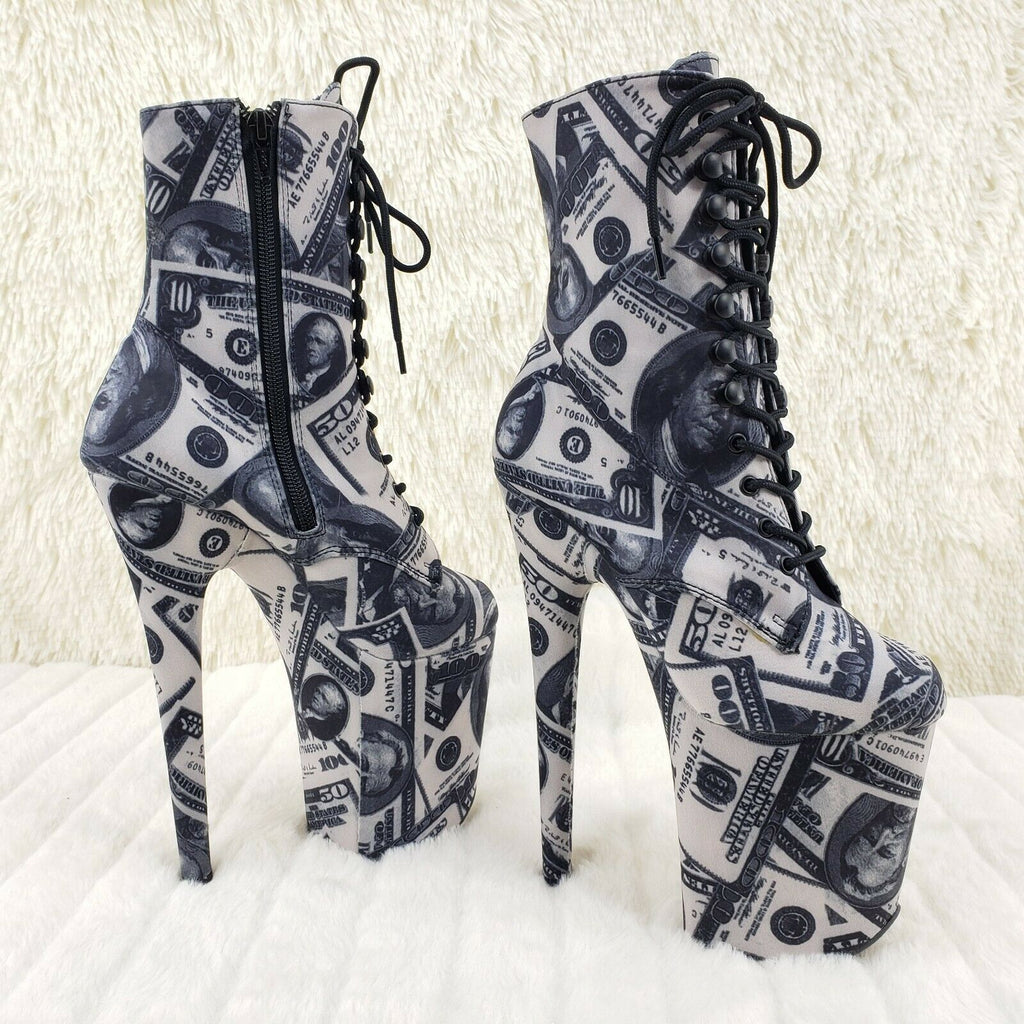 Flamingo 1020DP Money Print Platform 8" High Heel Lace Up Ankle Boots 6-12 NY - Totally Wicked Footwear