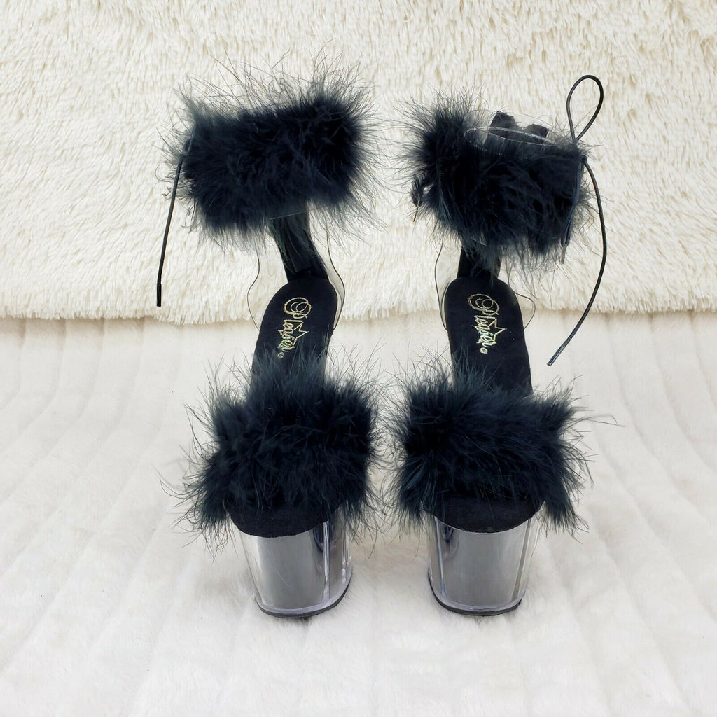 Adore 724 Black Marabou Platform Shoes Sandals 7" High Heel Shoes NY - Totally Wicked Footwear