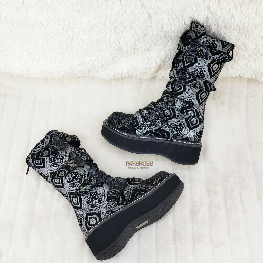 Demonia Emily 322 Black Silver 2" Platform Bat Buckle Combat Goth Boots 6-12 NY - Totally Wicked Footwear