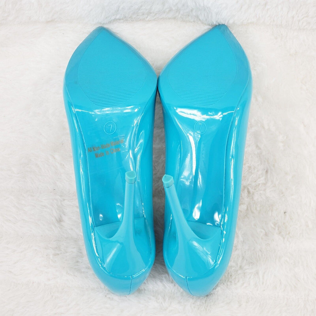 Fabio Turquoise Blue Patent High Heel Shoes Pointy Toe Pump 7-11 - Totally Wicked Footwear