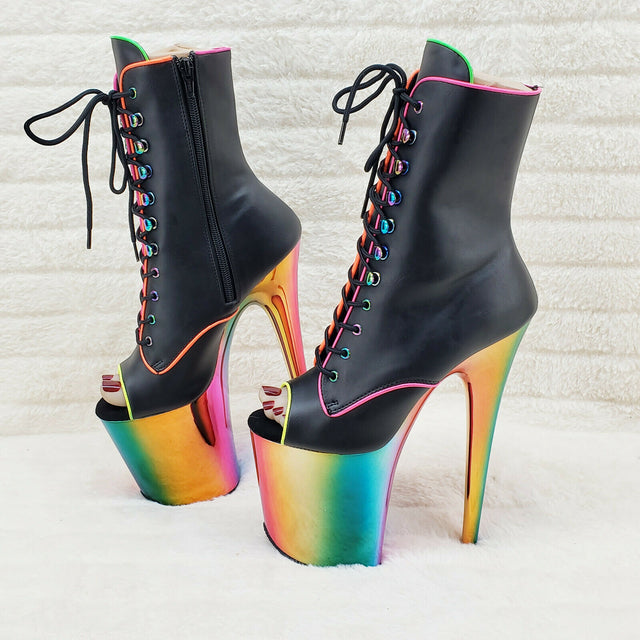 Flamingo 1021RC Rainbow Chrome 8" Heels Platform Neon Trim Ankle Boots NY - Totally Wicked Footwear