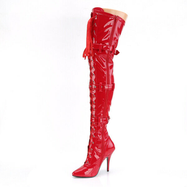 Seduce 3028 Buckle Lace Up Thigh High Boots 5" Stiletto Heels NY - Totally Wicked Footwear