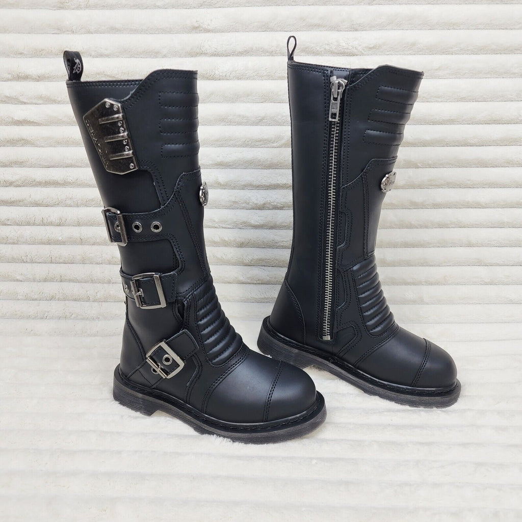 Bolt 405 Goth Combat Biker Knee Boots Black Matte Men Sizes IN HOUSE NY DEMONIA - Totally Wicked Footwear