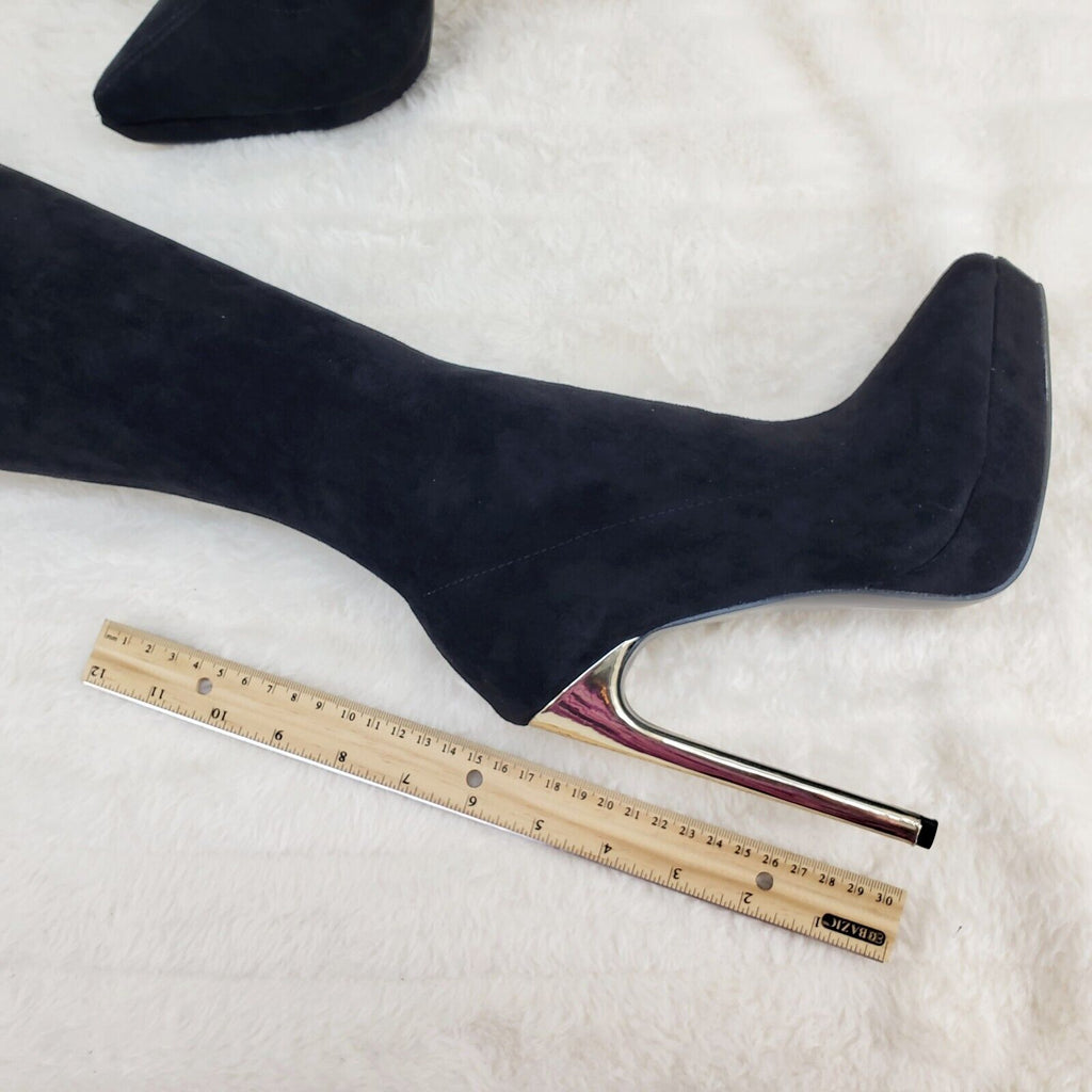 Sexy Girlz Faux Stretch Black Suede High Heel Pointy Toe Platform Thigh Boots - Totally Wicked Footwear