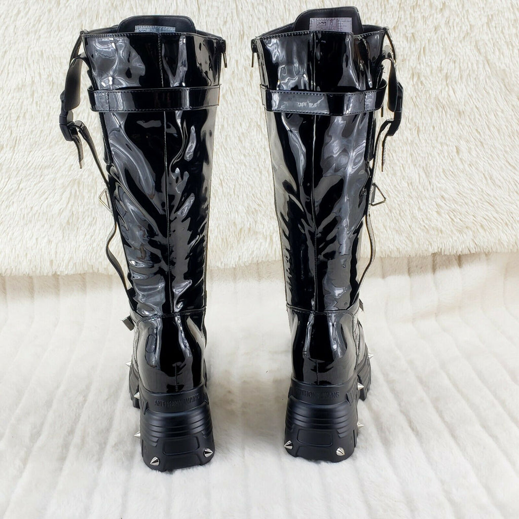 Wang Black Patent Punk Festival 2" Platform 4.5" Wedge Knee Boot Space Cookies - Totally Wicked Footwear