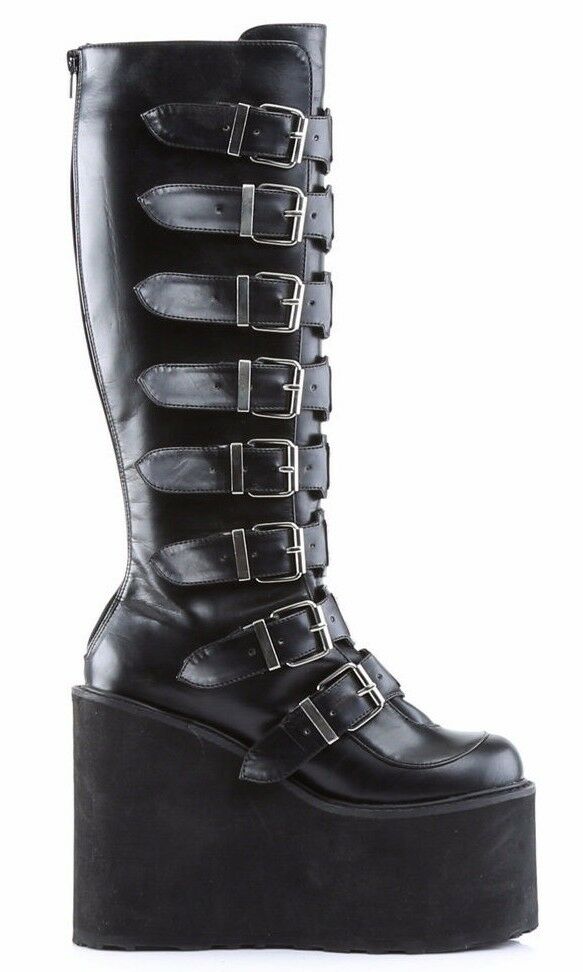 Swing 815WC Black Matte Goth Wide Calf Knee Boots 5.5" Platform NY - Totally Wicked Footwear