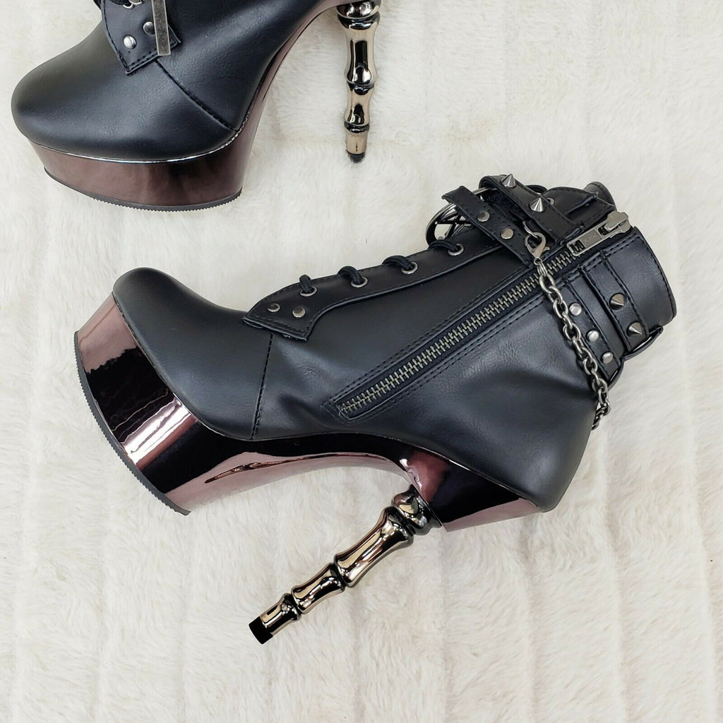 Muerto 1001 Finger Bone Heel Platform Biker Ankle Boots Charm Chain In House - Totally Wicked Footwear