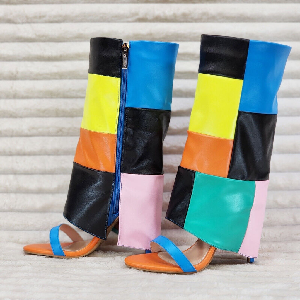 Paris Color Block Stiletto Fold Over Skirted Shootie Boot Sandals - Totally Wicked Footwear