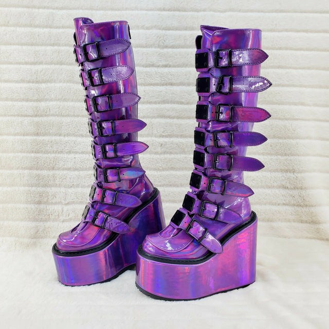 Swing 815 Purple hologram Goth Punk Knee Boot 5.5" Platform In House - Totally Wicked Footwear