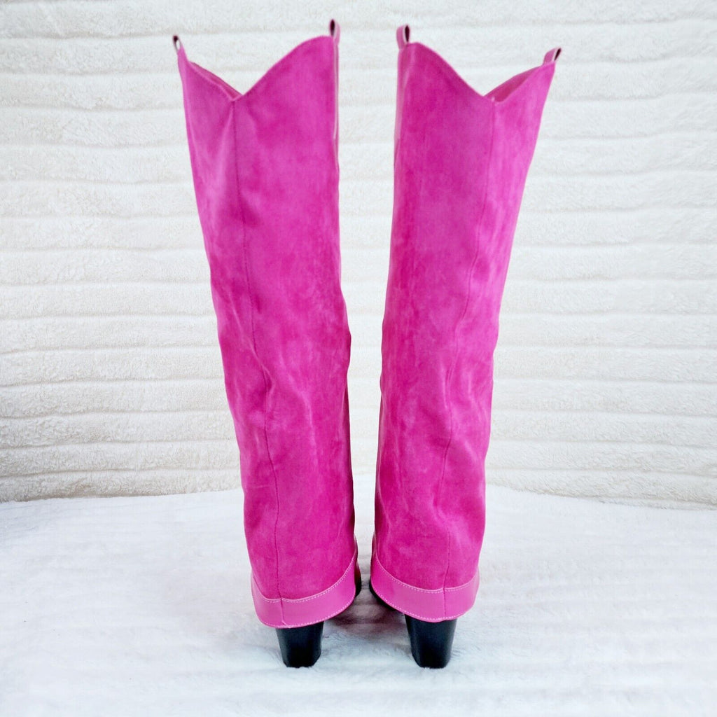 Branded Fuchsia Pink Skirted Fold Over Western Knee High Cowgirl Boots - Totally Wicked Footwear