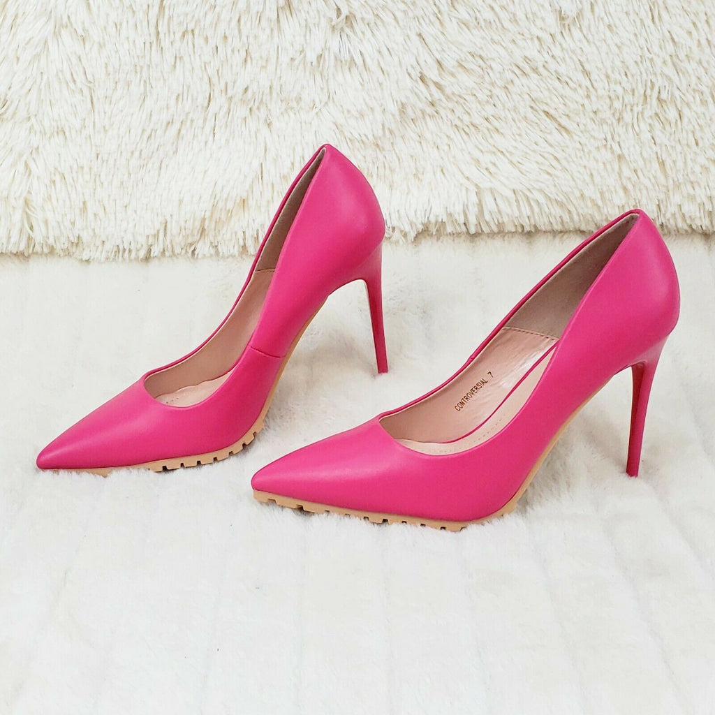 Revenge Fuchsia 4.5" High Heel Shoes Pointy Toe Pump Lug Sole 7-11 - Totally Wicked Footwear