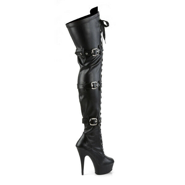 Delight 3028 Triple Buckle Thigh High Platform Torment Boot Black Sizes 7-14 NY - Totally Wicked Footwear