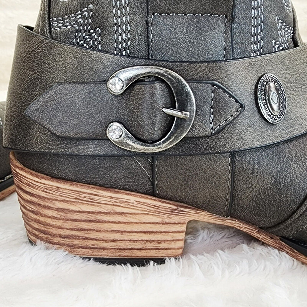 Wild West Black Distressed Western Cowgirl Pull On Ankle Boots - Totally Wicked Footwear