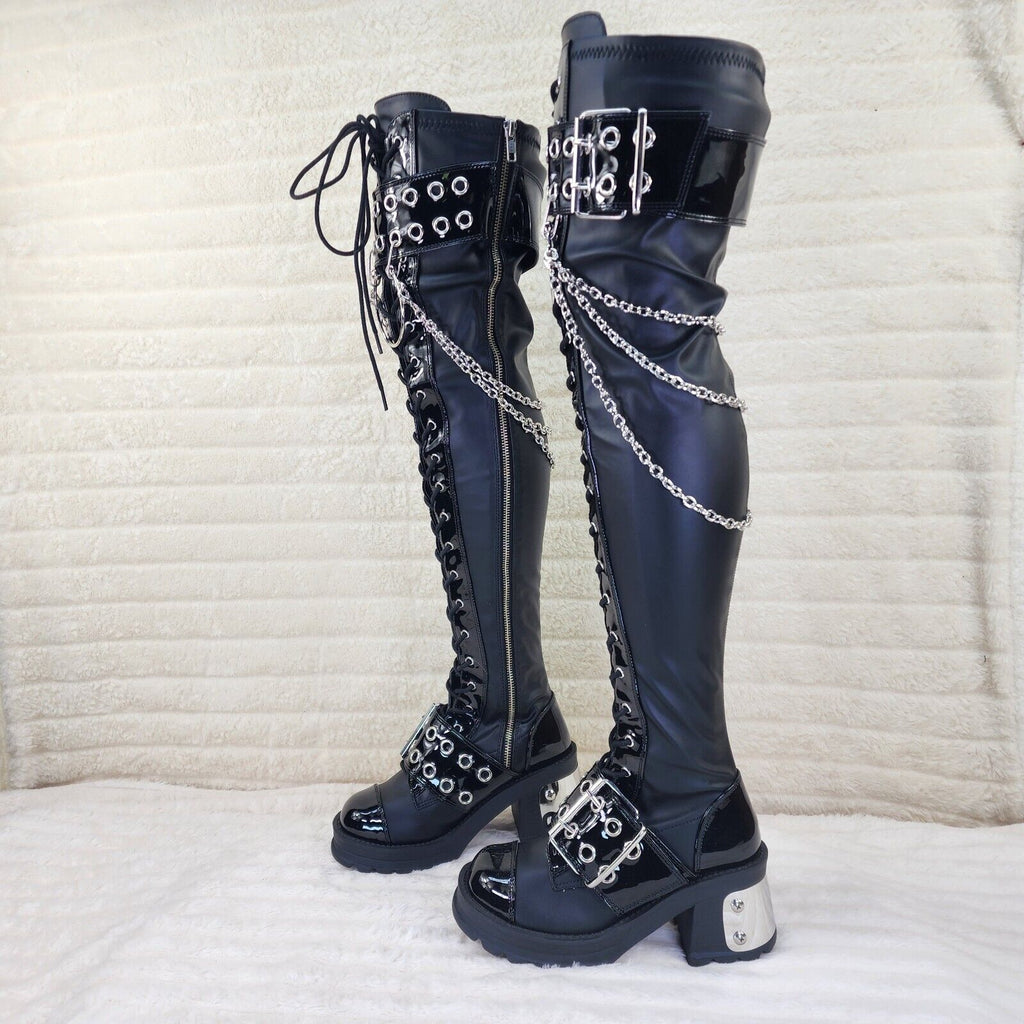 Bratty 304 Zipper Strap Buckle Biker Goth Punk Lace Up Thigh Boots In House NY - Totally Wicked Footwear