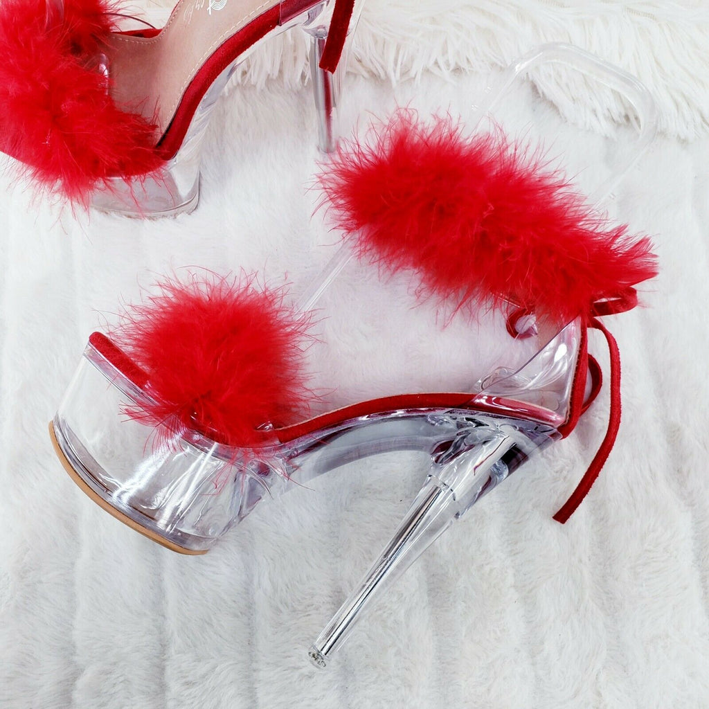 Red Marabou Feather Platform Shoes Sandals 6" High Heel Sandals Shoes - Totally Wicked Footwear