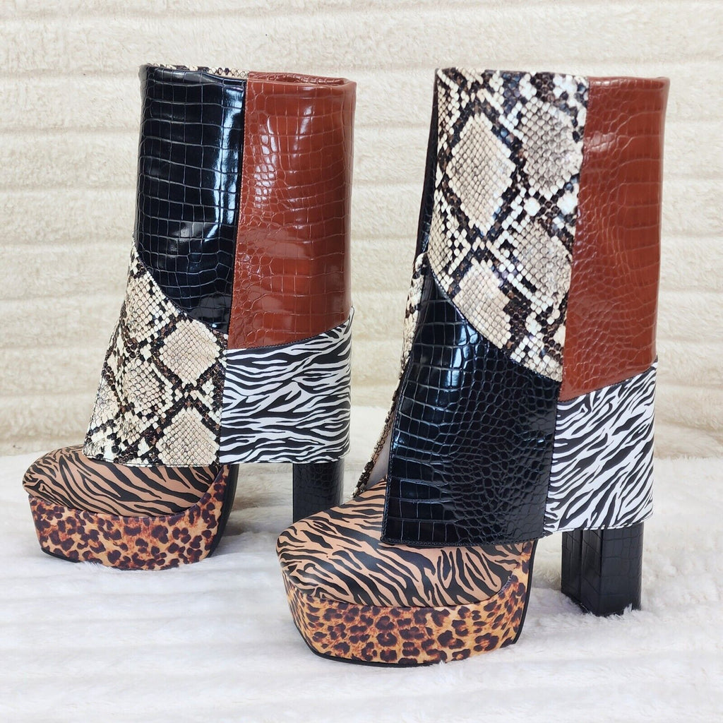 Riches Animal Print Block Skirted Chunky Heel Pull On Platform Boots - Totally Wicked Footwear