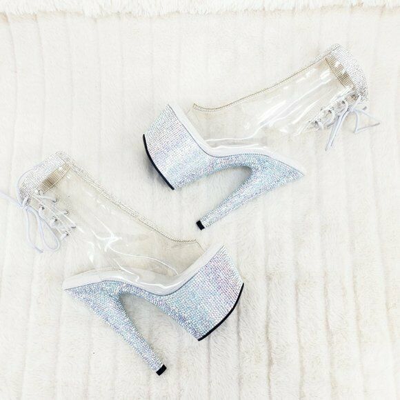 1018C Bejeweled Rhinestone Platform & Trim Ankle Boots High Heels Shoes Shooties - Totally Wicked Footwear