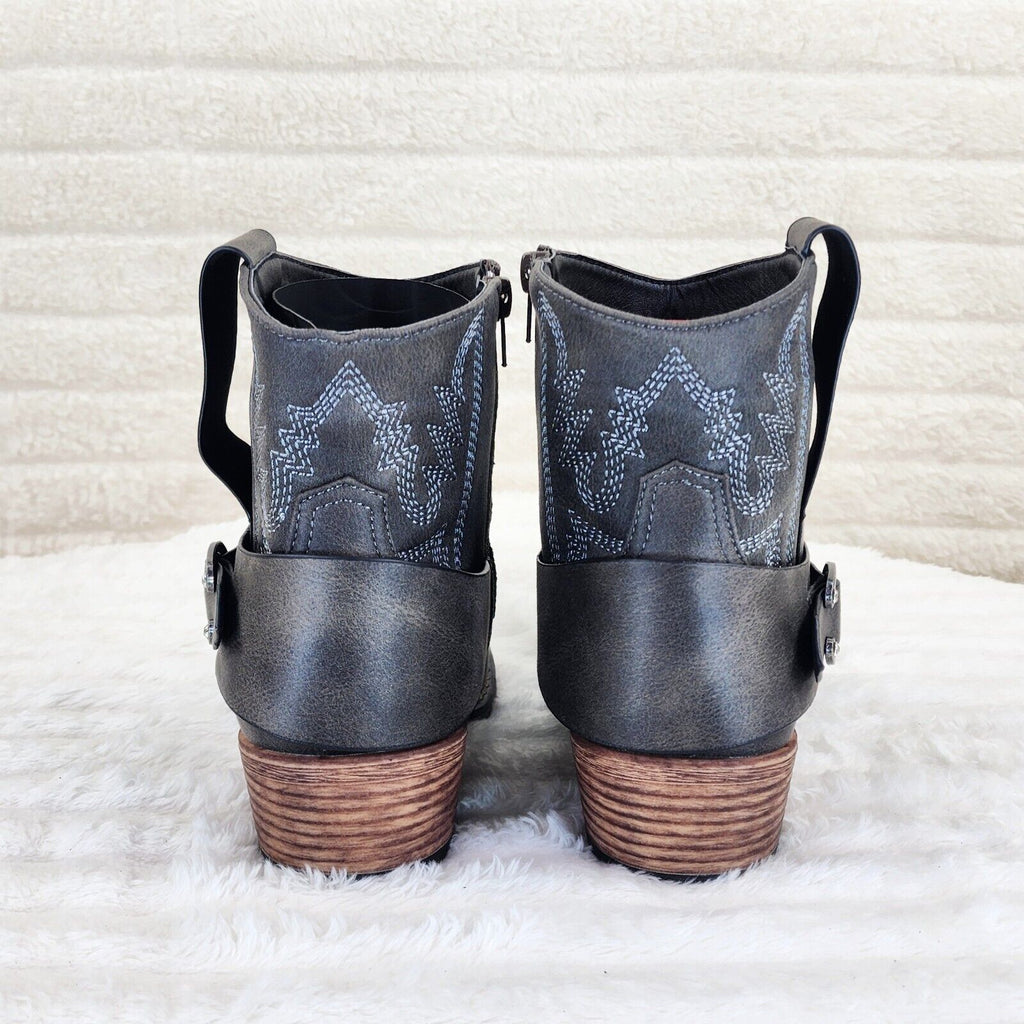 Wild West Black Distressed Western Cowgirl Pull On Ankle Boots - Totally Wicked Footwear